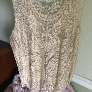 Jodifl- Sleeveless Sheer Gold knit top.